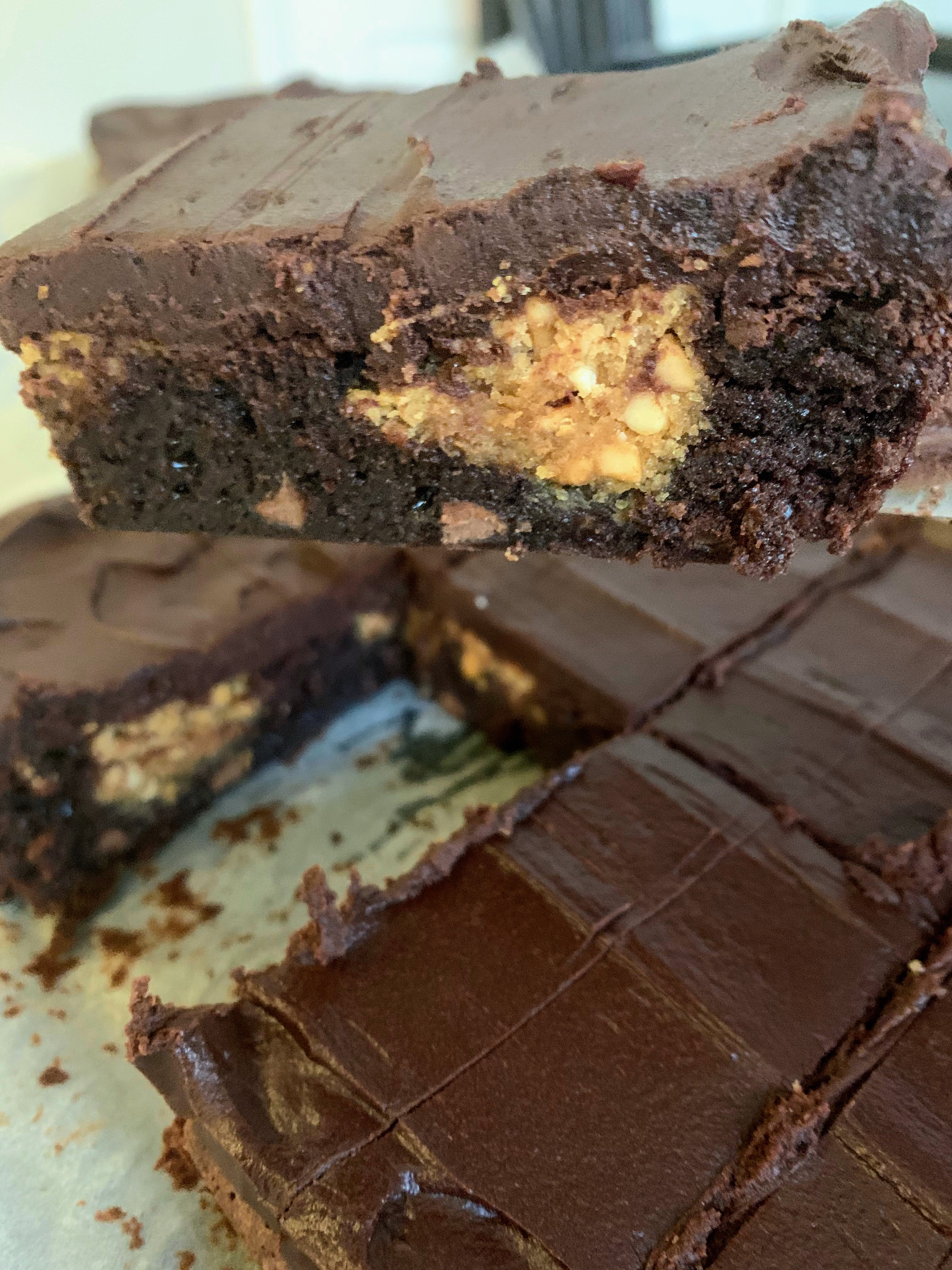 Peanut Choc Brownies with Ganache